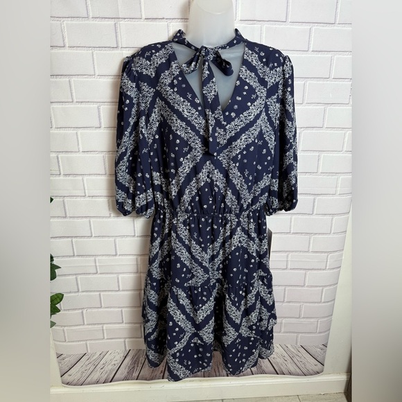 Nanette Lepore Blue and White Puff Sleeve Sundress/size 14 - Picture 2 of 13